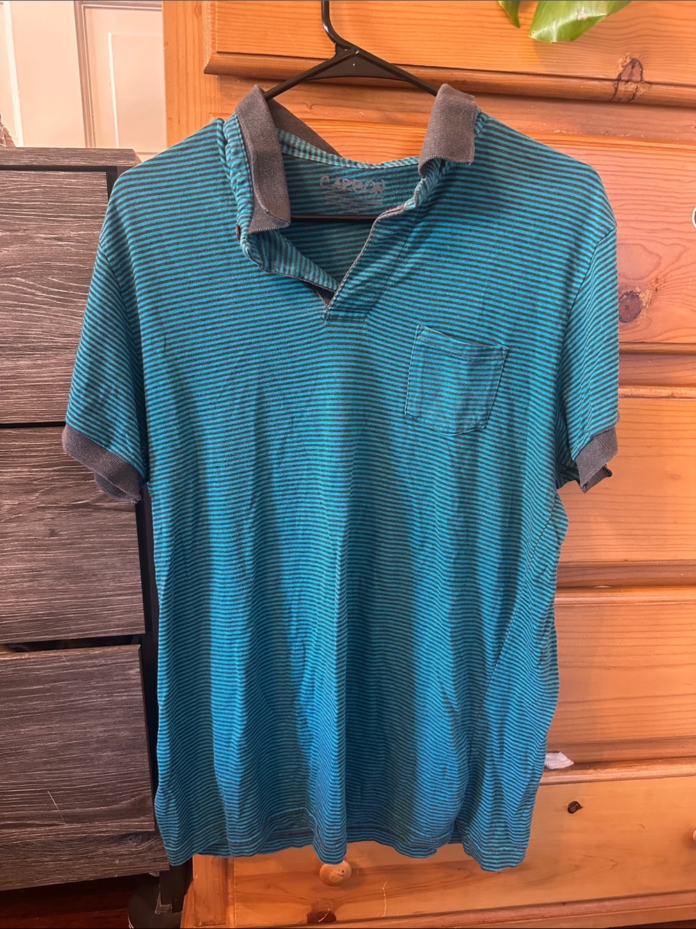 Men's Teal & Gray Striped Polo Shirt
